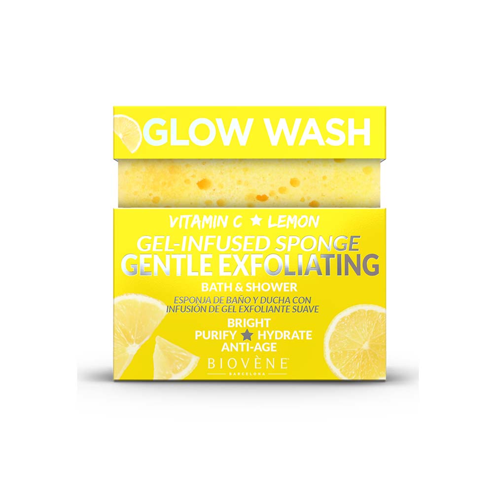 GLOW WASH Gentle Exfoliating Vitamin C & Lemon Gel-Infused Sponge