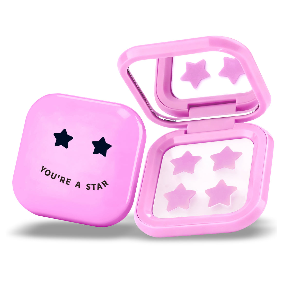 PIMPLE STAR PATCHES &amp; MIRROR CASE Pink Pimple Patches - Anti-Blemish Stars in portable mirror case, 32 patches