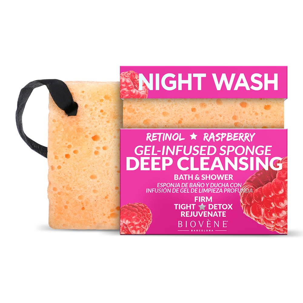 NIGHT WASH Deep Cleansing Retinol & Raspberry Gel-Infused Sponge